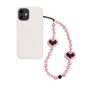 Dragonne de téléphone en perles acryliques avec cœurs pixel rose et noir pour femmes, chic