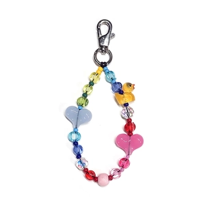 Colorful heart beaded keychain with yellow duck charm for bags and keys accessories