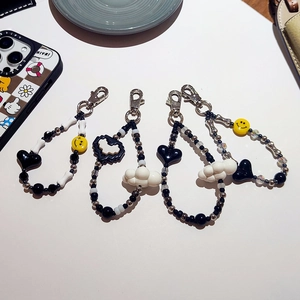 Handmade Colorful Beaded Keychain For Women Girls Heart Cloud Smiley Face Bag Charm Phone Lanyard Acrylic Key Ring Accessory