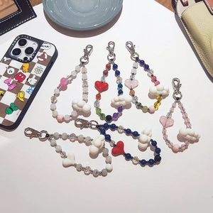 Colorful Beaded Phone Chain Keychain For Women Girls Handmade Heart Cloud Smiley Face Acrylic Beads Bag Charm Phone Strap Accessories