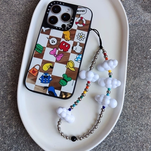 Acrylic White Cloud Beaded Phone Chain Handmade Colorful Glass Bead Phone Lanyard For Women Ins Style Anti-Lost Hanging Charm