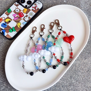 Acrylic Beaded Keychain Heart Cloud Mobile Phone Strap Women Bag Charm Electroplated Glass Beads Handmade Jewelry Pendant