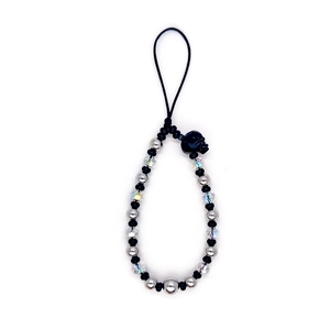 Gothic handmade crystal skull phone charm with silver beads and iridescent crystals