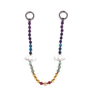 Rainbow beaded charm chain with white cloud accents and silver metal clasps for bags