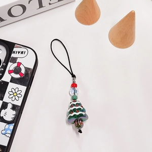 Handmade beaded Christmas tree phone charm with colorful beads for bags and keys