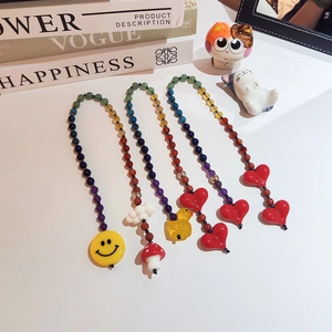 Colorful handmade beaded charms with smiley face, mushroom, duck and heart resin pendants