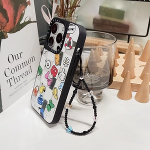 Disney themed checkerboard iPhone case with black butterfly beaded wrist strap charm