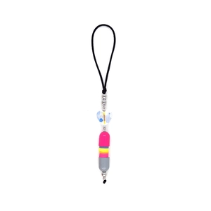 Capsule beaded phone charm with iridescent crystal heart and pastel striped accents