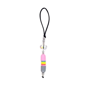 Colorful capsule-style beaded phone strap with crystal heart for a vibrant dopamine look