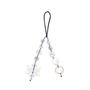 Iridescent beaded phone charm with snowflake pendant and rainbow acrylic beads