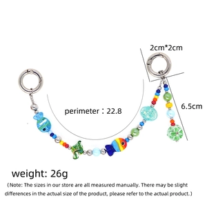 Colorful fish bead phone strap with handmade glass charms and silver ring buckle