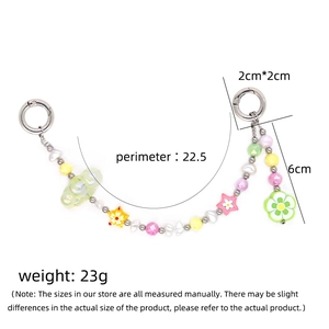 Colorful beaded phone strap with acrylic flowers and silver metal spring rings