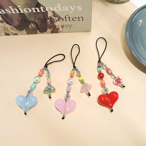 Handmade Colorful Beaded Phone Chain Natural Stone Crystal Heart Star Mushroom Bag Charm For Women Y2K Beaded Strap Jewelry