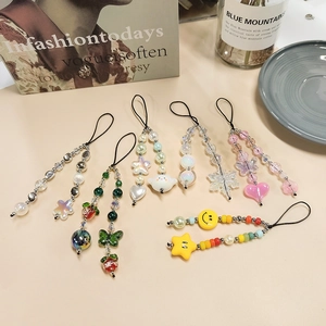 Handmade Beaded Phone Charm Strap Multicolor Heart Star Smiley Bear Pendant Lanyard For Women Bags Keys Accessories