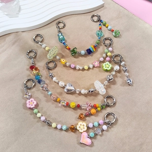 Star pearl chain charms with colorful beads and silver heart clasps for phone bags