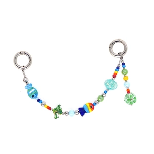 Handmade Colorful Beaded Phone Chain Glass Fish Flower Acrylic Heart Star Charm Mobile Phone Strap Women Bag Accessory