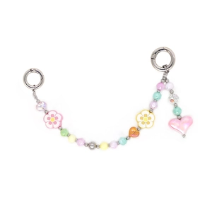 Beaded Phone Chain Macaron Acrylic Flower Heart Charm Multicolored Phone Strap Keychain Bag Accessory Women Girls Gift