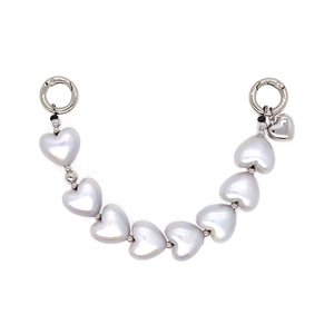 Iridescent heart bead chain with silver metal spring ring clasps for elegant handbags