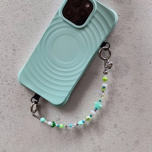 Handmade Beaded Phone Strap Star Moon Heart Lanyard Mint Green Acrylic Bead Keychain Bag Charm For Women Fashion Decor