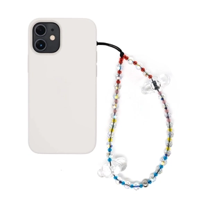 Rainbow gradient bead phone strap with cute transparent clouds on white background