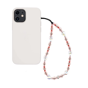 Pink heart crystal beaded phone strap accessory with iridescent resin charms and clear beads