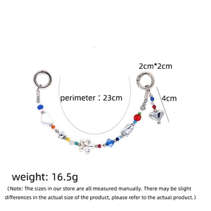 Star and heart beaded mobile phone strap with silver spring rings and colorful charms