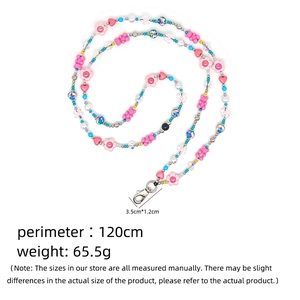 Colorful bear and pearl cross-body phone chain strap with 120cm length for women
