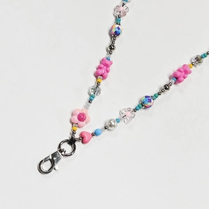 Sweet Bear Party handmade colorful beaded phone strap with resin charms and lobster clasp