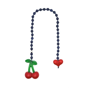 Lapis lazuli beaded bag charm with red cherry and heart pendants for bags and phones