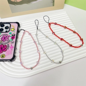 Ins Style Butterfly Beaded Phone Charm Resin Glass Beads Anti-lost Wrist Strap Handheld Camera Keychain Jewelry For Women