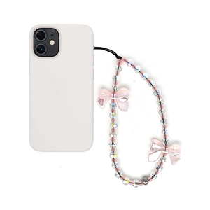 Pink crystal butterfly beaded phone strap with iridescent beads and silver ball accents