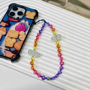 Rainbow cloud beaded phone charm wrist strap for women with colorful acrylic pearls