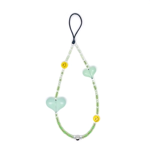 Dragonne de téléphone arc-en-ciel avec perles de cœur vert et smileys jaunes