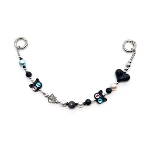 Pendentif mignon chat avec perles étoiles et cœurs pour sacs ou téléphones mobiles