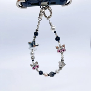 Bijou de téléphone perlé fait main avec pendentifs étoile et chat pour sacs à main