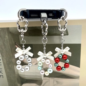 Lot de trois bijoux de téléphone en perles faits main avec nœuds et fermoirs fleurs