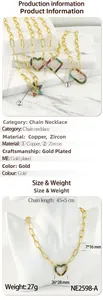 Detail of gold-plated chain necklace featuring colorful zircon heart and star pendants