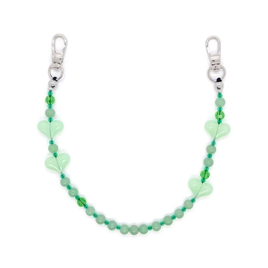 Handmade beaded green heart phone lanyard and bag charm with silver lobster clasp