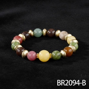 Natuurlijke kleurrijke tourmalijn kralen stretch armband vintage luxe geluk kralen