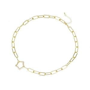 Minimalist gold paperclip chain necklace with a sparkling diamond-set star pendant