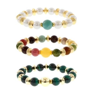 Natuurlijke kleurrijke toermalijn kraal stretch armband set elegante vintage sieraden chique ontwerp