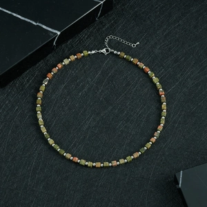 Detailed shot of square stone beads with silver spacers and adjustable lobster clasp