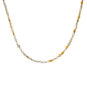 Elegant square yellow stone beaded necklace with polished silver spacers for women