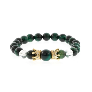Lapis lazuli beaded bracelet with dark green stones and a sparkling golden crown charm