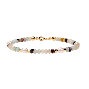 Elegante armband met zoetwaterparels, gekleurde edelstenen en vergulde sluiting
