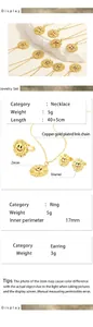 Detailed size and weight specs for sunflower smiley jewelry set with zircon stones