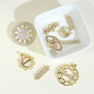 Pendentifs MAMA plaqués or 18K avec zircon et perles pour création de bijoux DIY
