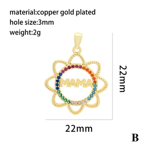 Pendentif MAMA tournesol en laiton plaqué or 18K avec des oxydes de zirconium colorés