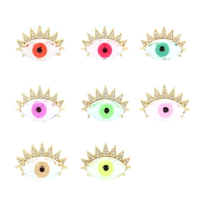 Set of 8 colorful crystal evil eye pendants with gold plating and cubic zirconia