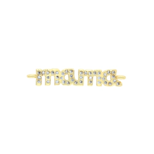 Détail du pendentif lettre MAMA plaqué or 18K avec zircon serti et doubles anneaux